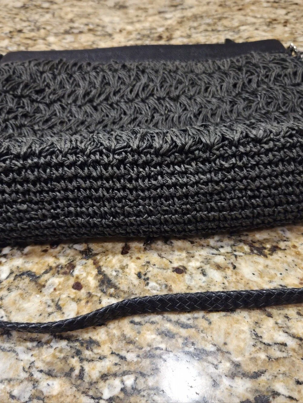 Brighton Black Woven Raffia Shoulder Bag With Silver Embellishment Leather Strap